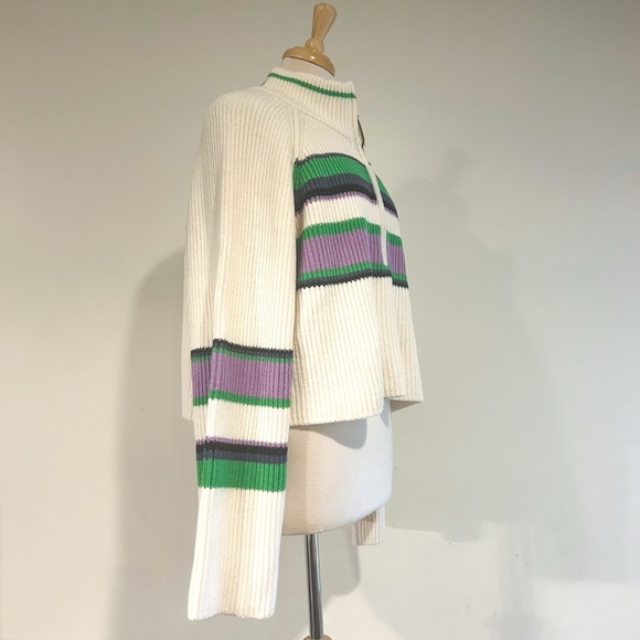 Free People Greta Stripe Half-Zip Mock Neck Sweater Size Large NWT - Picture 9 of 15